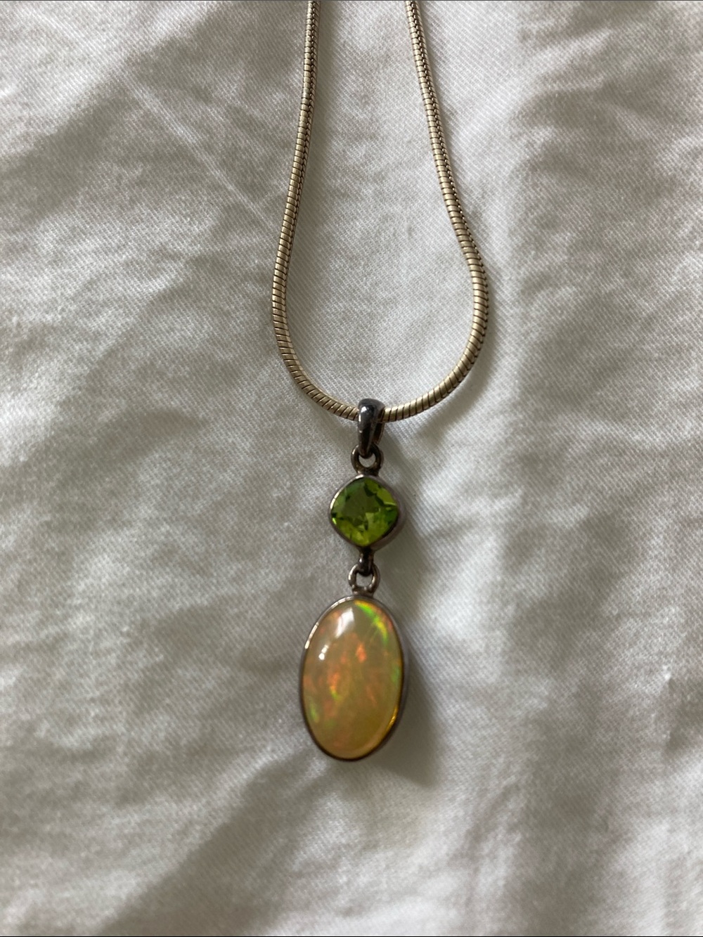 Antique Opal and Peridot Pendant Necklace - Green, Gold